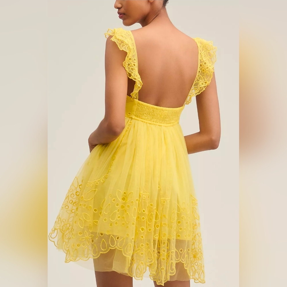 Anthropologie Eyelet Fairycore Tulle Mini Dress - Picture 2 of 5